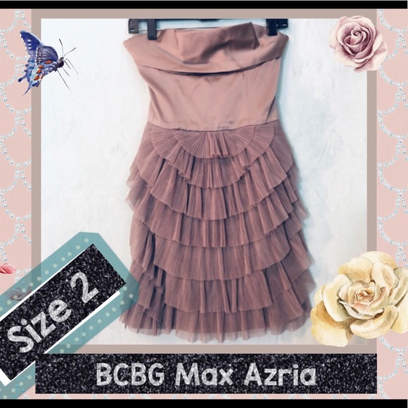 BCBGMaxAzria Satin Scalloped Strapless Mini Dress - Picture 1 of 8